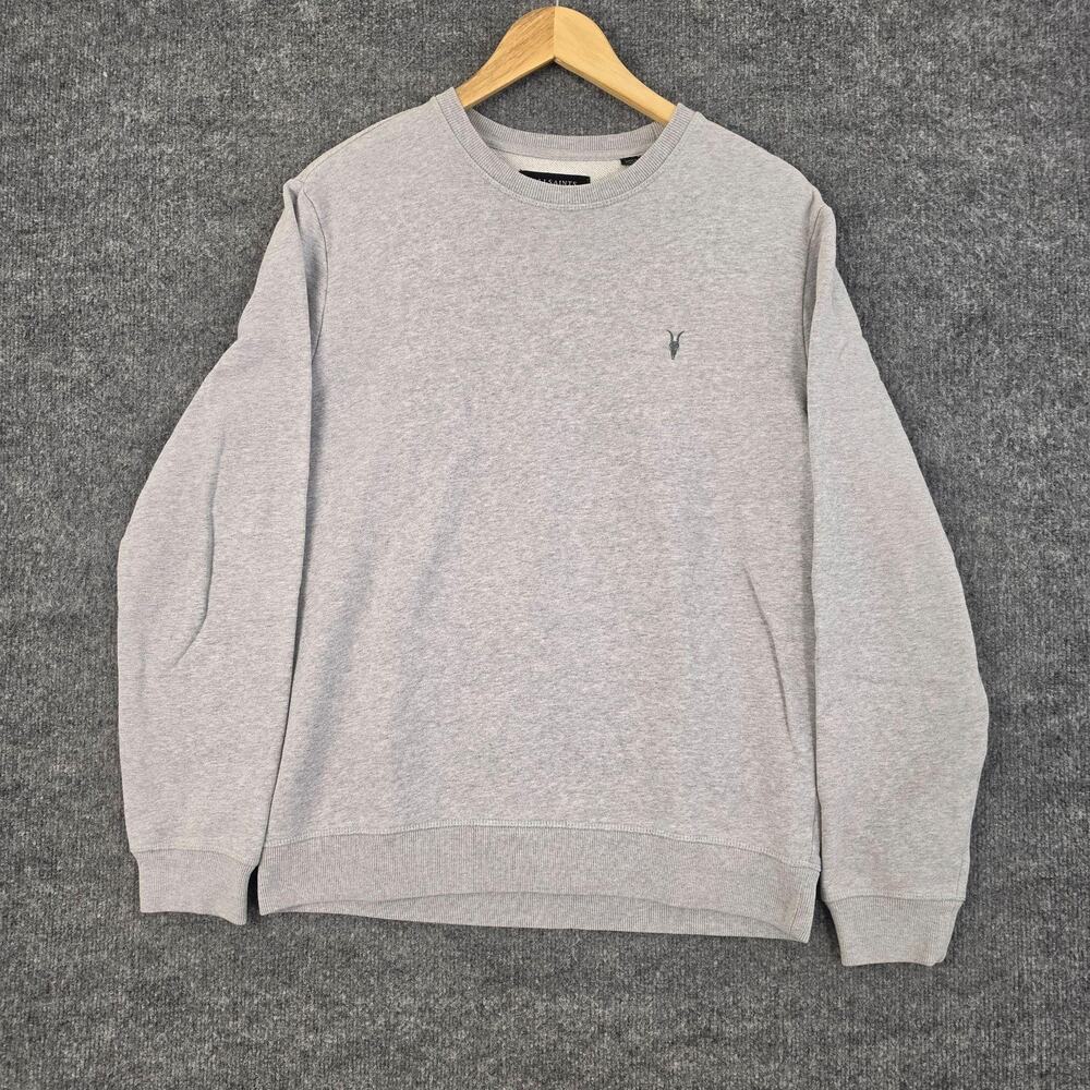 Allsaints Sweatshirt Mens Medium Gray Raven Crewneck Logo Crewneck Cotton Casual